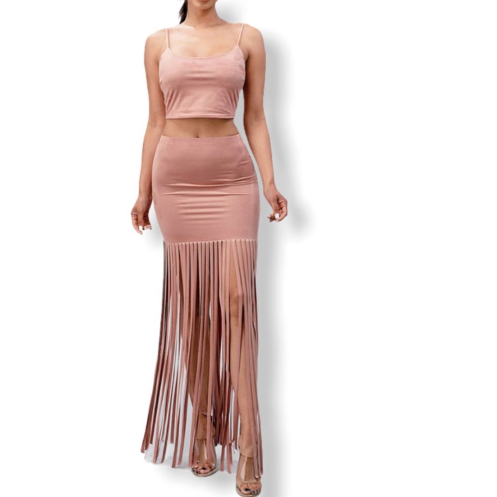 2 Piece Fringe Skirt Set